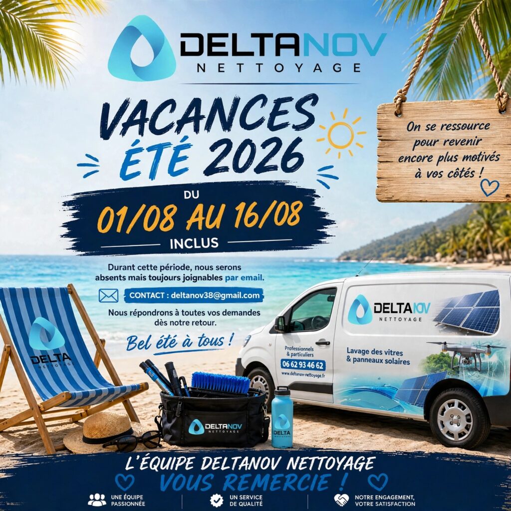 Deltanov Nettoyage : Vacances d'été du 01/08 au 16/08/2026. *